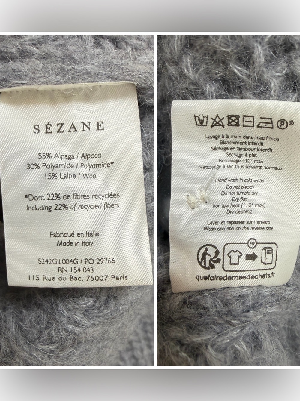 Sezane Basile Cardigan V Neck Alpaca Wool Gray Size XS - Picture 8 of 10